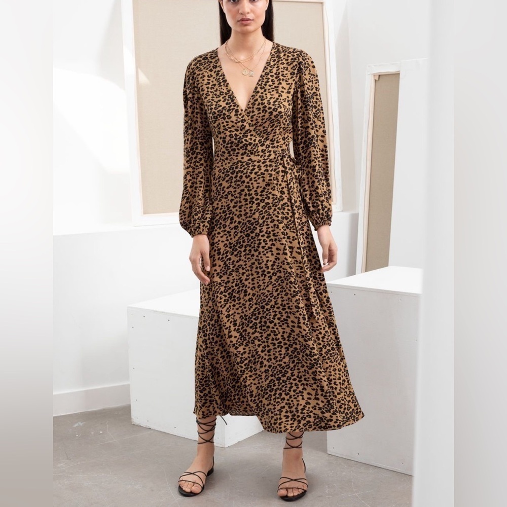 & Other Stories Brown Leopard Print Midi Dress